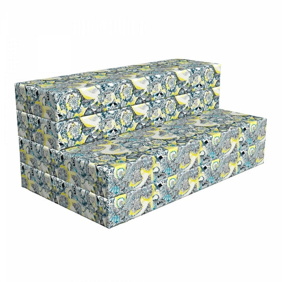 Floral Foldable Mattress, Mandala Vintage Style, 78.7" x 47.2", Yellow Blue, by Ambesonne