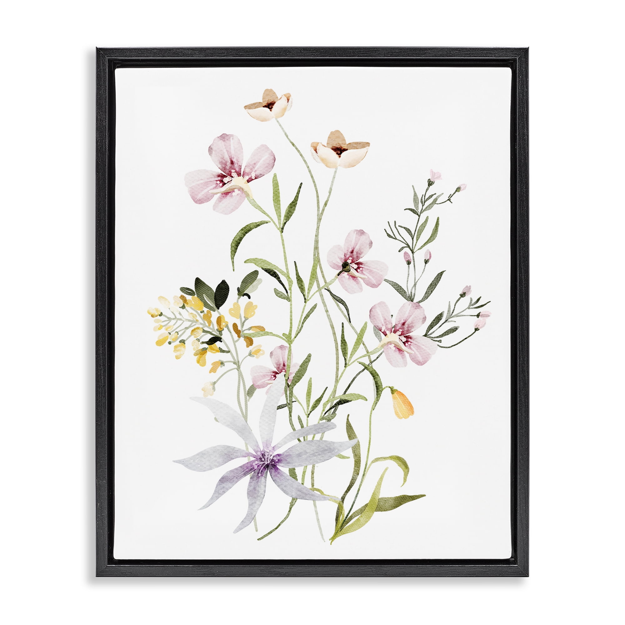 Floral Foliage Bundle Black Framed Floater Canvas Wall Art, design by Lettered and Lined