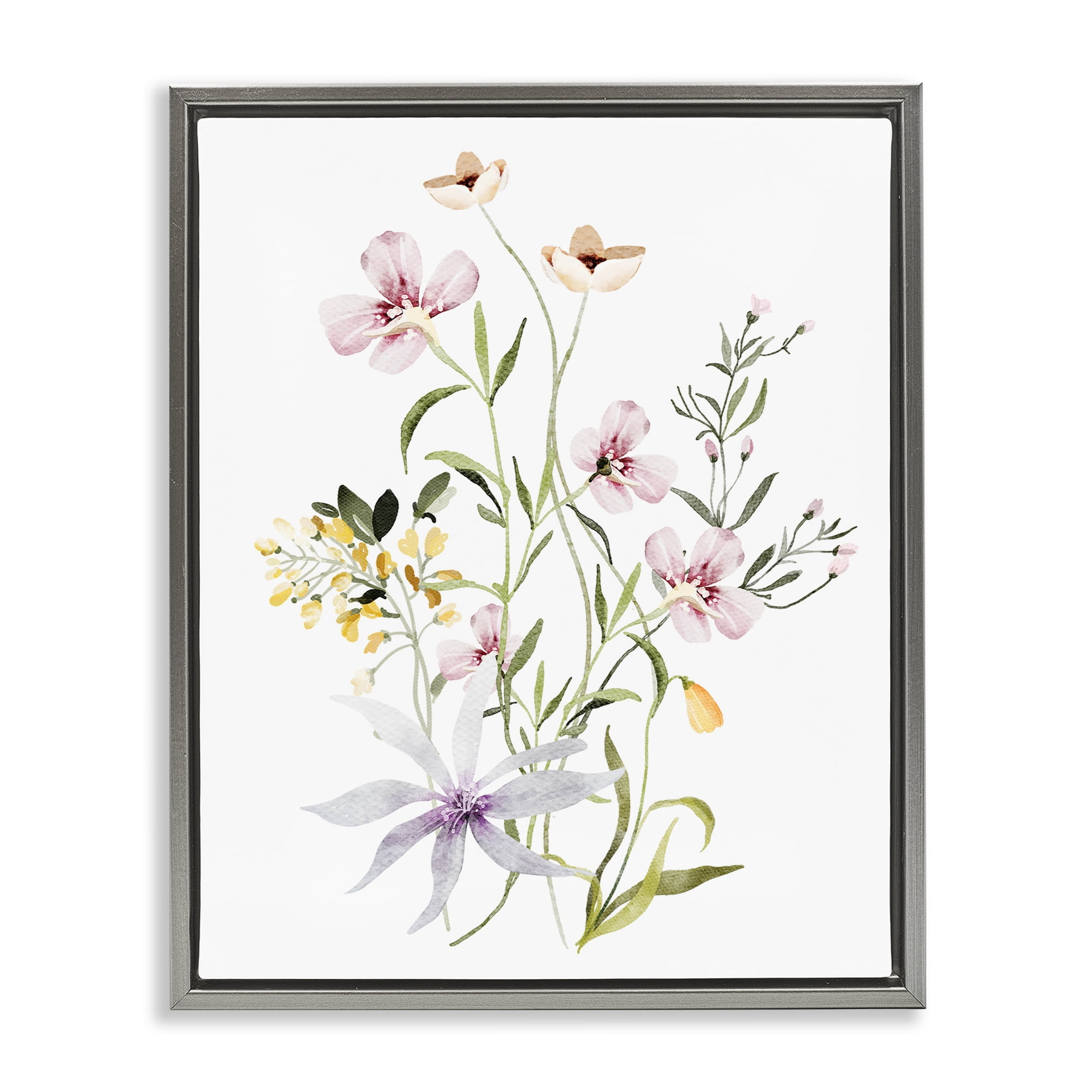 Floral Foliage Bundle Gray Framed Floater Canvas Wall Art, design by Lettered and Lined