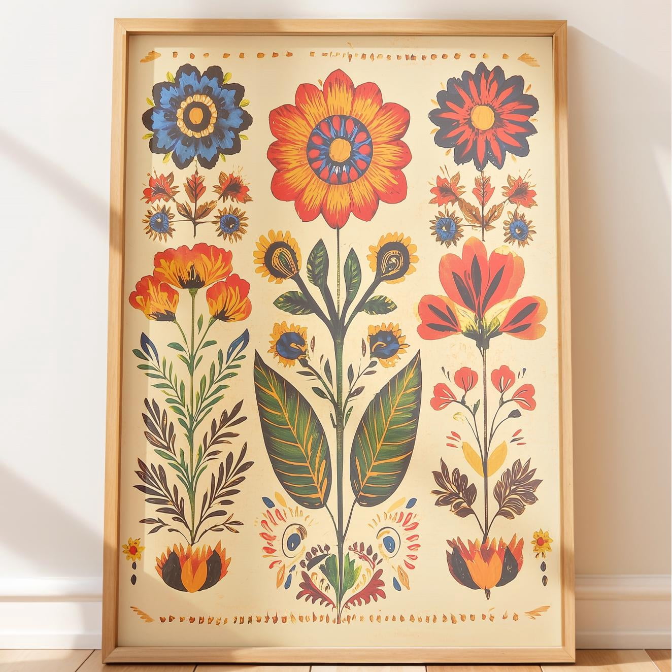 Simmetry Fower Floral Folk With Symmetrical Folk Mexican Ex-voto Blossom Design ...