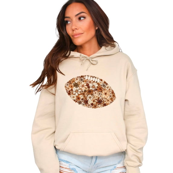 Floral Football Hoodie for Women & Teen Girls Boho Game Day Sweatshirt, Sand Hoodie, XL