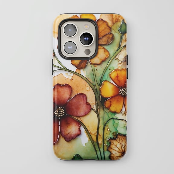 Floral For All iPhone Series Protective Phone Case Alcohol Ink Art Warm Tones
