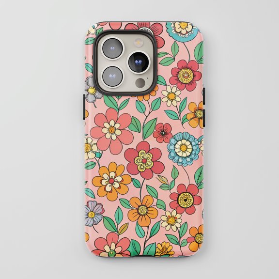Floral For All iPhone Series Protective Phone Case Retro Pink Multicolor