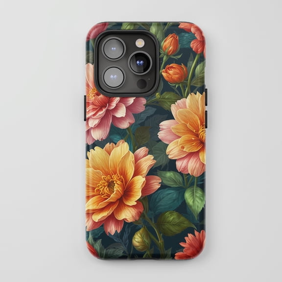 Floral For All iPhone Series Protective Phone Case Vintage Botanical Multicolor Dark Blue