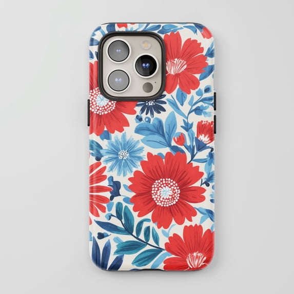 Floral For All iPhone Series Protective Phone Case Watercolor Art Red Blue