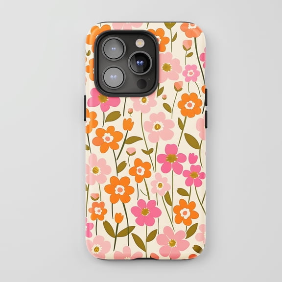 Floral For All iPhone Series Tough Phone Case Retro Pink Orange Cream