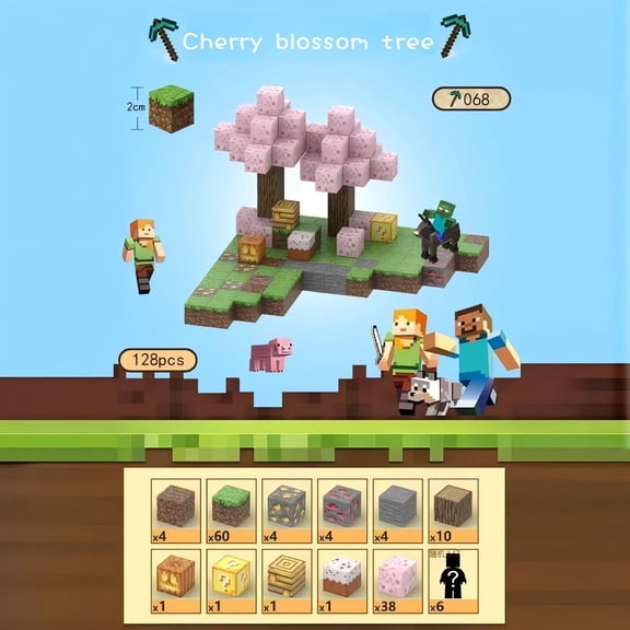 Floral Forest Exploration Building Set 128pcs Magnetic Mini Blocks with Sakura & Lucky Block Elements