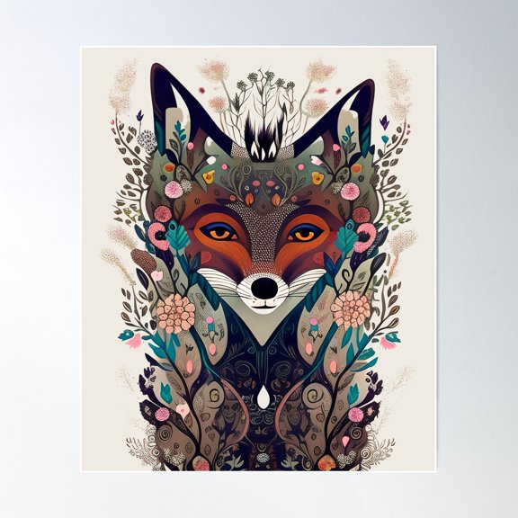 Floral Forest Fox Poster Wall Art, Modern Wall Decor For Living Room Bedroom, 8x12 UNFRAMED