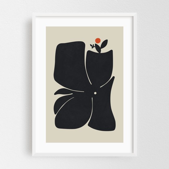 Floral Form 01 - Illustration Abstract Minimalist Modern Art Geometric Floral Botanical Silhouette White Framed Wall Art Print 12 x 18 inches