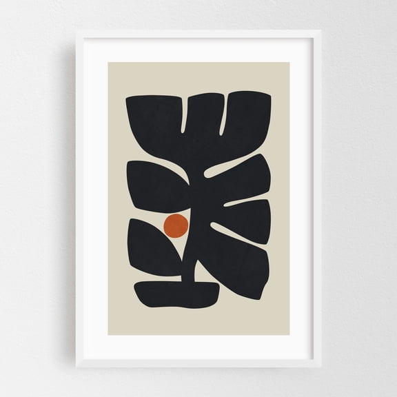 Floral Form 03 - Digital Art Abstract Modern Art Minimalist Geometric Monstera Mid-Century Modern Boho White Framed Wall Art Print 24 x 36 inches