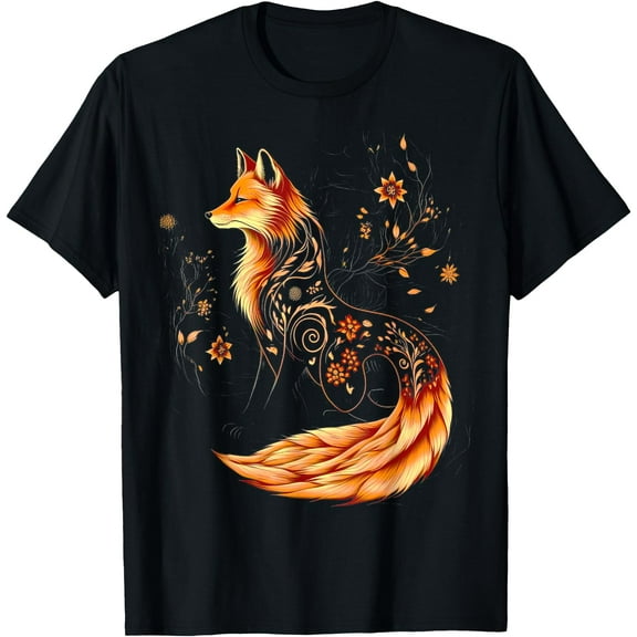 Floral Fox Flowers Art Fox in autumn - Fall Fox Unisex T-Shirt for Men Women Kids