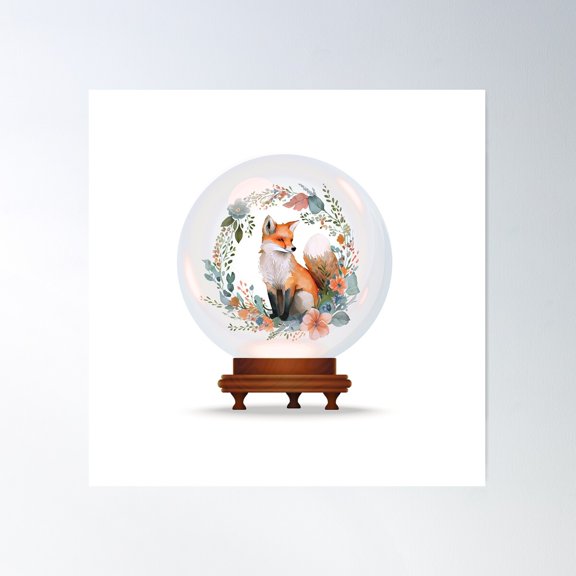 Floral Fox Globe 1 Poster Wall Art, Modern Wall Decor For Living Room Bedroom, 30x30 UNFRAMED