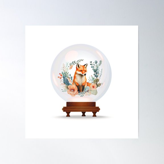 Floral Fox Globe 2 Poster Wall Art, Modern Wall Decor For Living Room Bedroom, 17x17 UNFRAMED