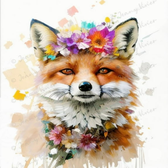 Floral Fox Novelty Tin Sign for Fox Lovers, Wild Animals Poster for Living Room, Bedroom, Bathroom, Kid's Room, Fox Wall Art Decor with Animals Metal Sign 12x12 Inches