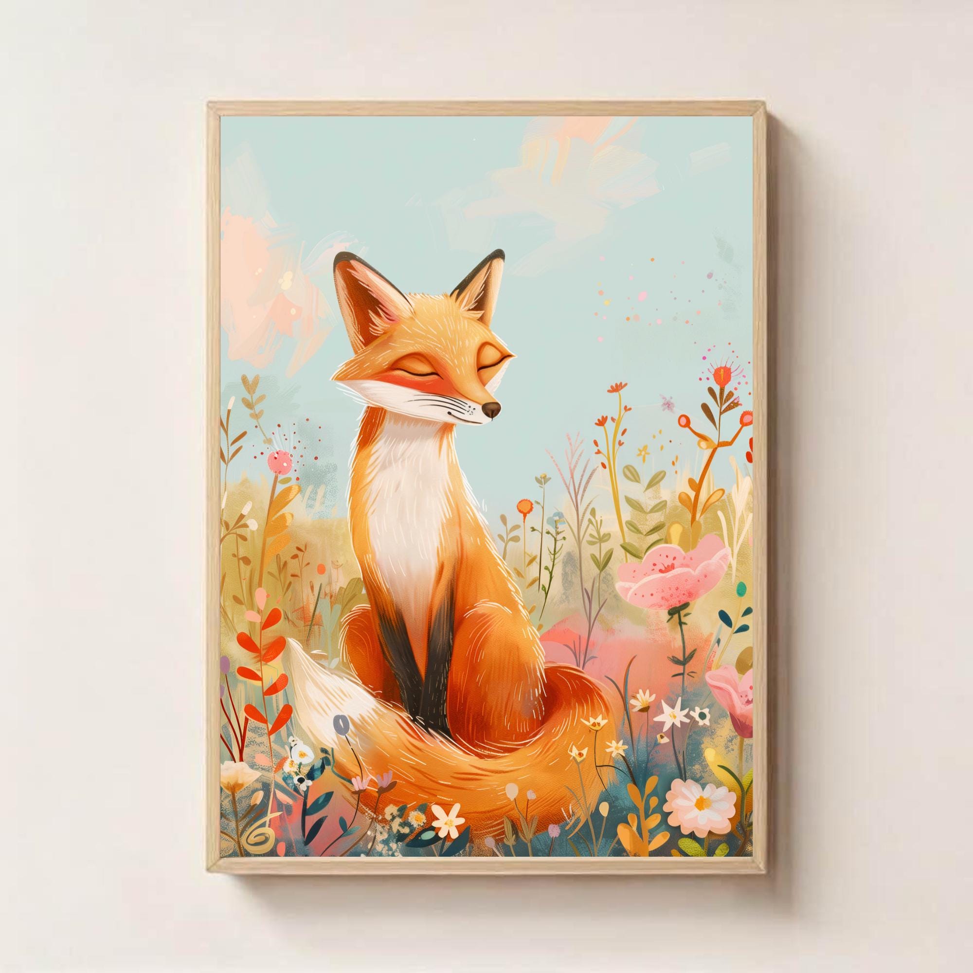 Floral Fox Wall Art – Cute Woodland Animal Nursery Decor, Forest Fox ...
