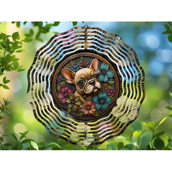 Floral French Bulldog 3D Wind Spinner Metal Hanging Dog Lover Yard Art