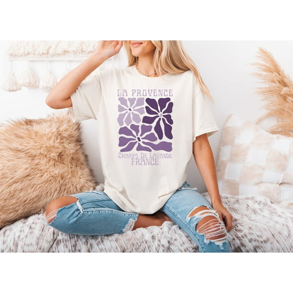 Floral French Lavender Market Aesthetic Midcentury Vibe T-Shirt, for men & women, up to size 5XL
