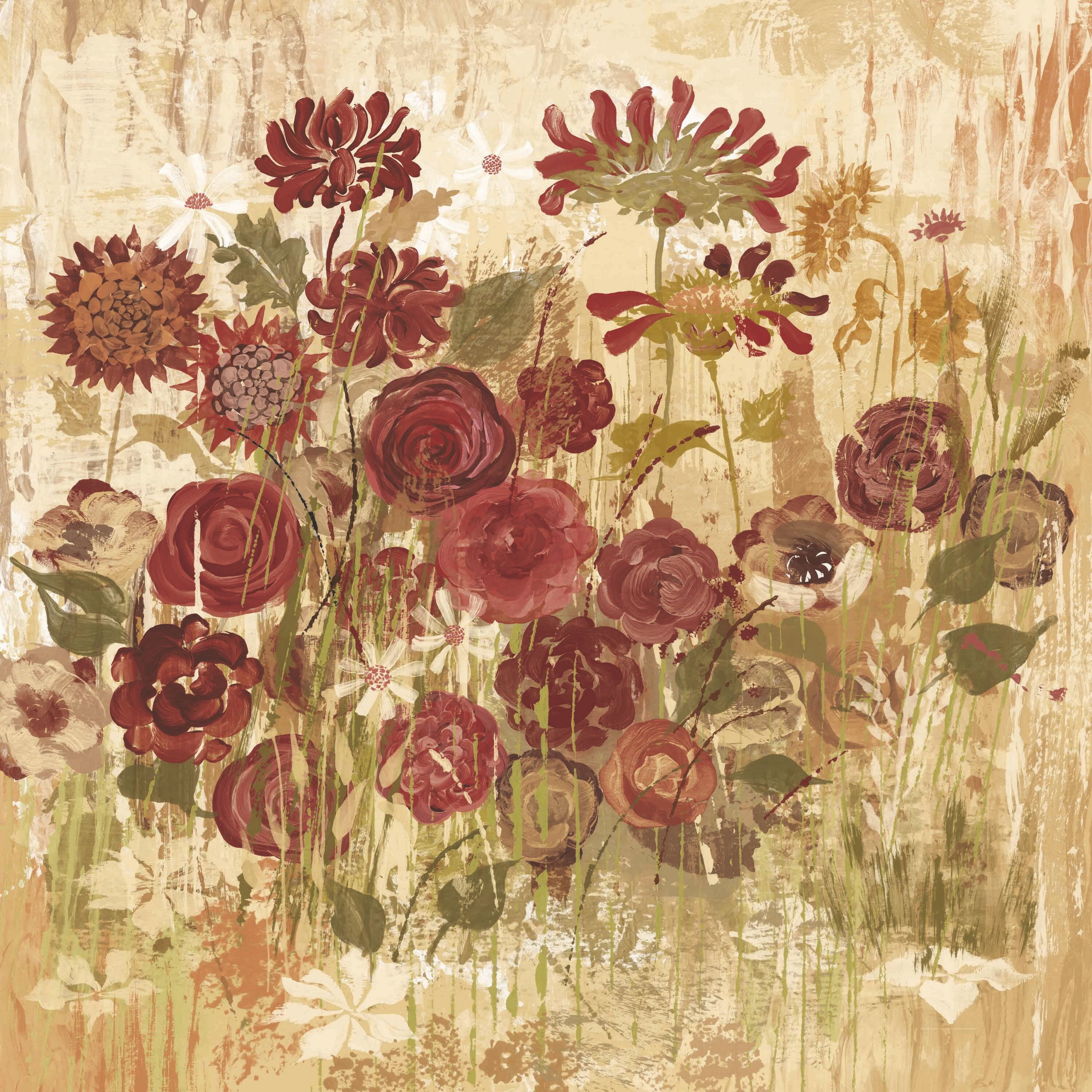 Burgundy and Beige Floral Canvas Print with Wood Frame