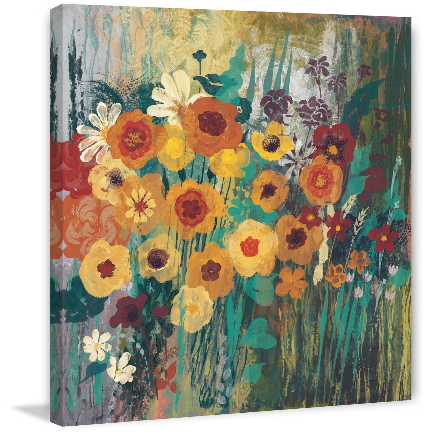 "Floral Frenzy Green I" Painting Print on Wrapped Canvas