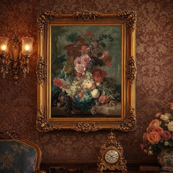 Floral Fruit Still Life Dutch Master Dark Academia Botanical Floral Wall Art Decor Unframed Paper Print