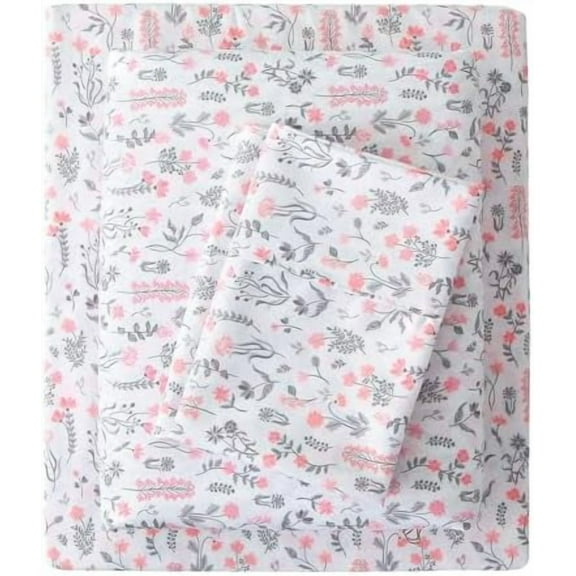 Floral Full Sheet Set - 4 Piece Vintage Cute Red Flower Patterned Bed Sheets - Soft, Breathable Microfiber Sheets with Deep Pocket, Non-Slip Fitted Sheets & Pillowcases