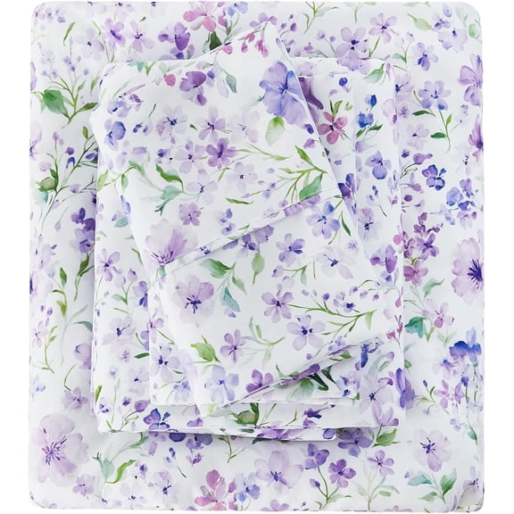 Floral Full Sheet Set - 4 Piece Vintage Light Orange Flower Patterned Bed Sheets - Soft, Breathable Microfiber Sheets with Deep Pocket, Non-Slip Fitted Sheets & Pillowcases