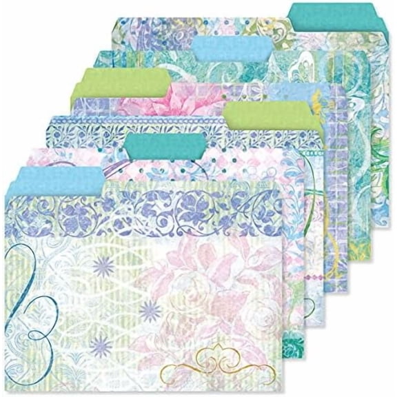 Floral Fun File Folders Value Pack - Bulk Set of 24, 6 Pretty Decorative Designs, 1/3 Cut Tabs, Heavy-Duty Paper Stock, Office Supplies for Home & Work, 9-½” x 11-¾” Letter Size