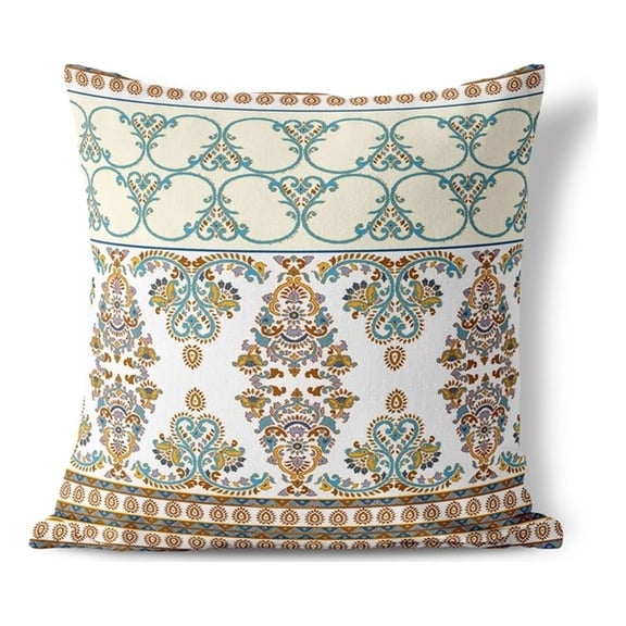 Floral Fusion Throw Pillow with Removable Cover in Blue 16x16