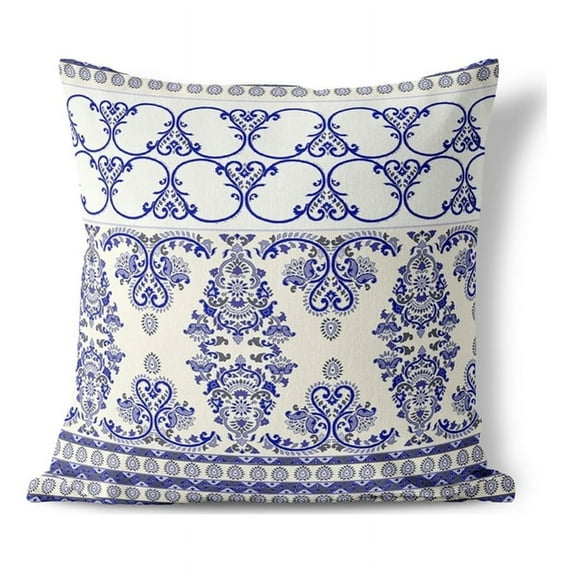 Floral Fusion Throw Pillow with Removable Cover in White 16x16