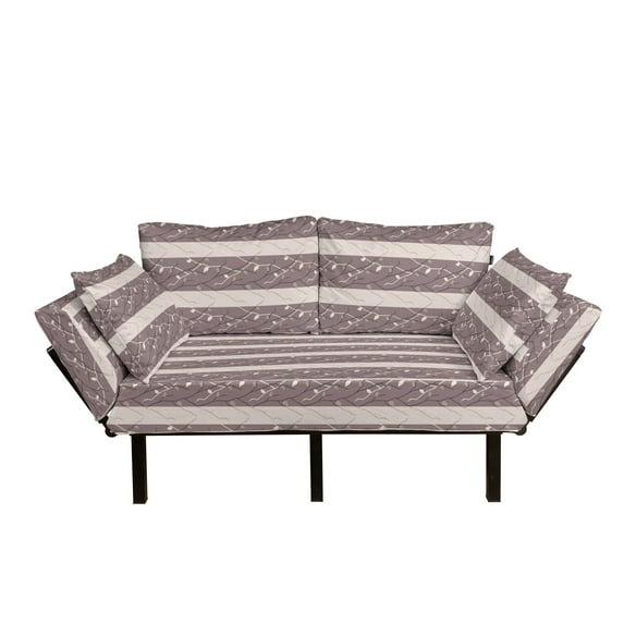 Floral Futon Couch, Earthen Toned Leafless Autumn Inspired Trees Season of Mother Earth Theme, Daybed with Metal Frame Upholstered Sofa for Living Dorm, Loveseat, Dried Rose Warm Taupe, by Ambesonne