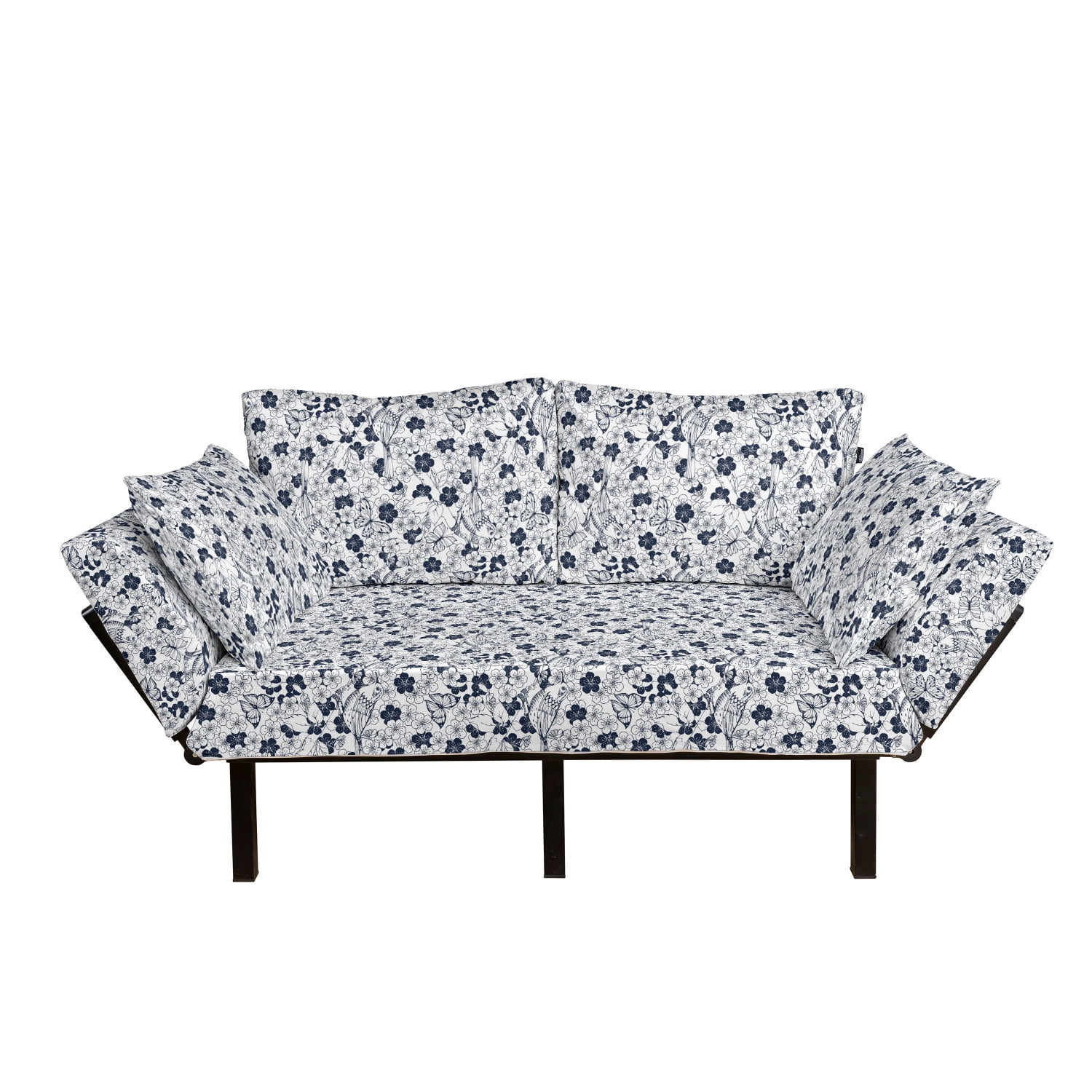 Floral Futon Couch, Repetitive Spring Flowers Birds Butterflies ...