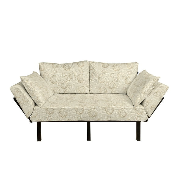 Floral Futon Couch, Retro Toned Design Wildflowers Carnations Flourishing Nature Lines Wedding Inspired, Daybed with Metal Frame Upholstered Sofa for Living Dorm, Loveseat, Cream Tan, by Ambesonne