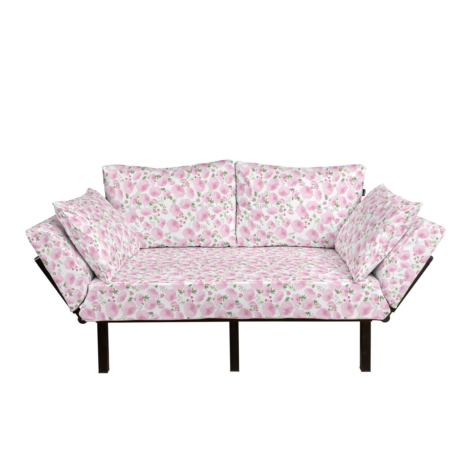 Floral Futon Couch, Spring Pattern of Ranunculus Flowers Wedding Party