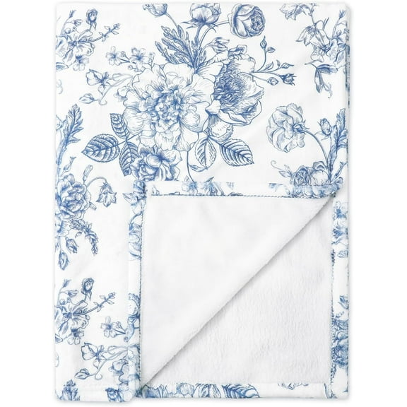 Floral Fuzzy Blanket Blue Flower Throw Blanket Decorative Soft Cozy Flannel Blanket for Home Bed Sofa Couch Chair, 30 x 40 Inch