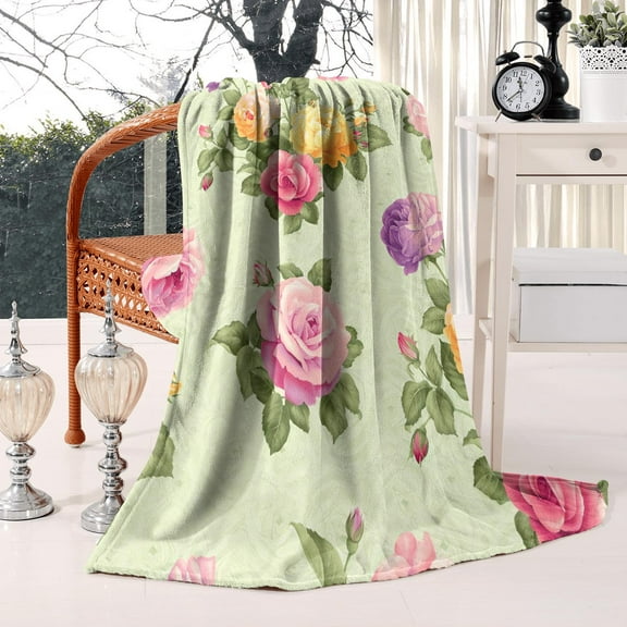Floral Fuzzy Blanket Flowers Throw Blanket Decorative Soft Cozy Flannel Blanket for Home Bed Sofa Couch Chair, 50 x 60 Inch