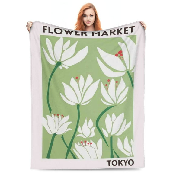 Floral Fuzzy Blanket Watercolor Flower Throw Blanket Colorful flower market Soft Cozy Flannel Blanket for Home Bed Sofa Couch Chair