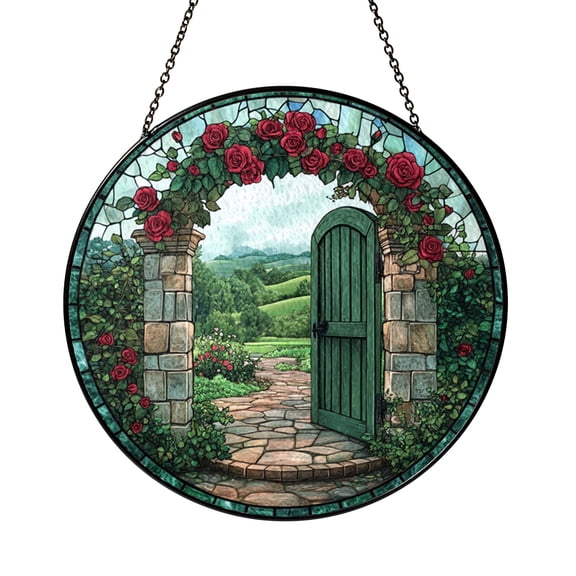 Floral Garden Arch Glass Style Window Hanging – Decorative Home Art