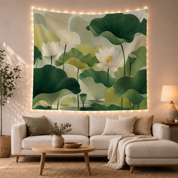 Floral Garden Botanical with Lotus Pond Dominates, Nostalgic Vintage for Botanical Art Lovers, Wall Decor, Mother'S Day Gift, Tapestry Wall Hanging for Dorm and Living Room