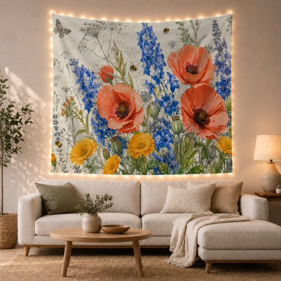 Floral Garden Botanical with Main Consists Fully, Nostalgic Vintage for Botanical Art Lovers, Wall Decor, Mother'S Day Gift, Tapestry Wall Hanging for Dorm and Living Room