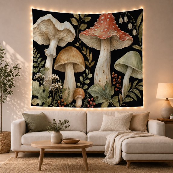 Floral Garden Botanical with Mushrooms Forest Flora Distinct, Mystical Fantasy for Space Lovers, Galaxy Room Decor, Mother'S Day Gift, Tapestry Wall Hanging for Bedroom and Dorm
