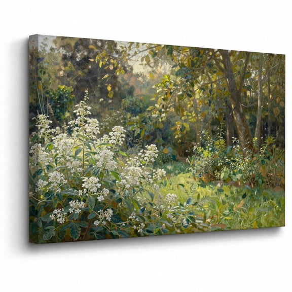 Floral Garden Canvas Wall Art Framed Decor Green Botanical Fence Landscape 2D Flat canvas print for bathroom bedroom or living room