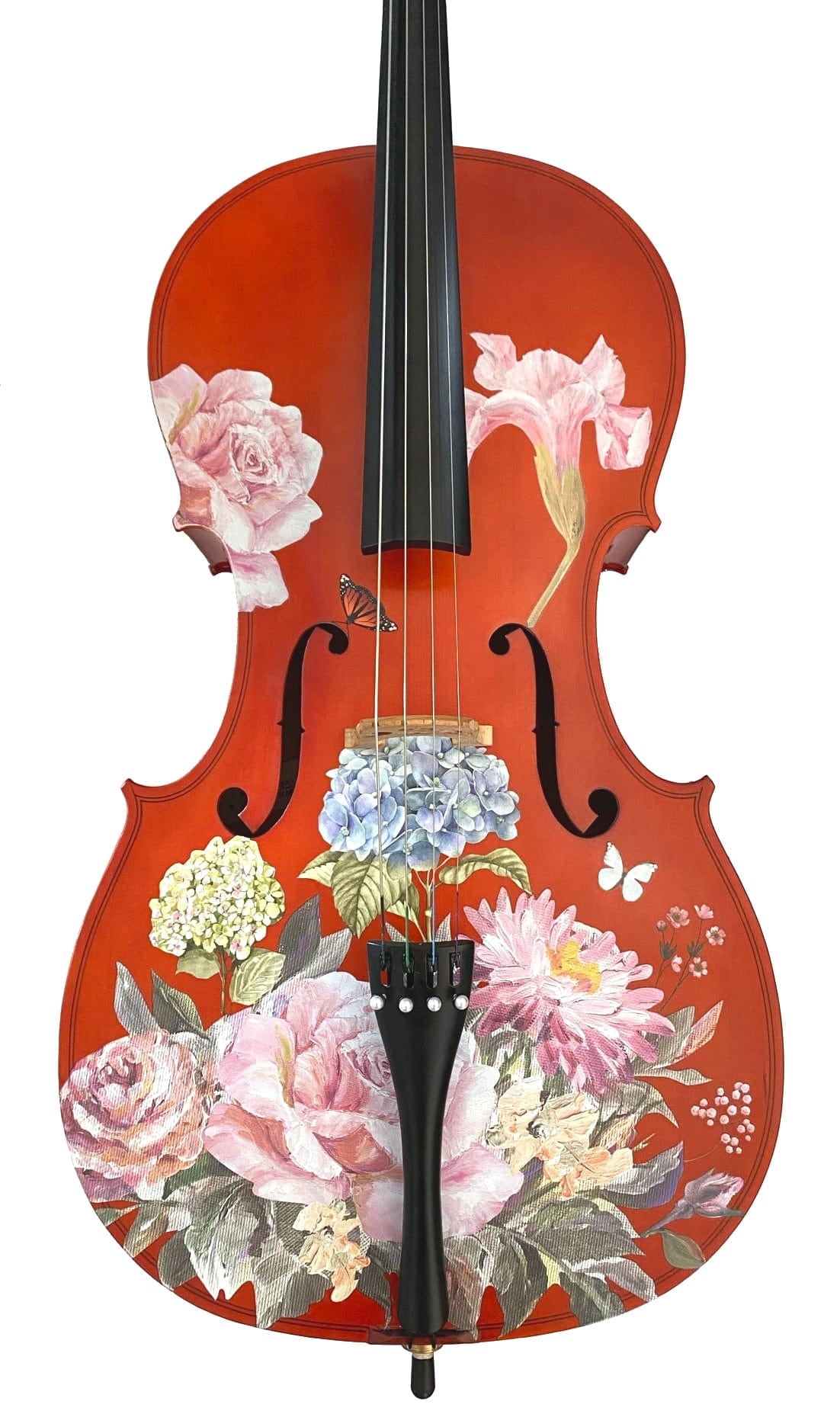 Floral Garden Cello Outfit w Brazilwood Bow Case Crystal Fine Tuners Rosin Strings Set Up