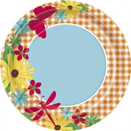 Floral 'Garden Check' Large Paper Plates (8ct)