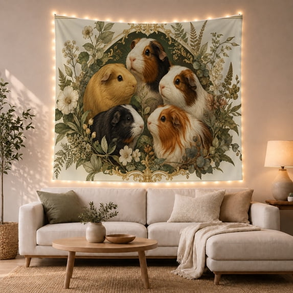 Floral Garden Classical with Botanical Portrait Guinea, Nostalgic Vintage for Botanical Art Lovers, Wall Decor, Mother'S Day Gift, Tapestry Wall Hanging for Dorm and Living Room