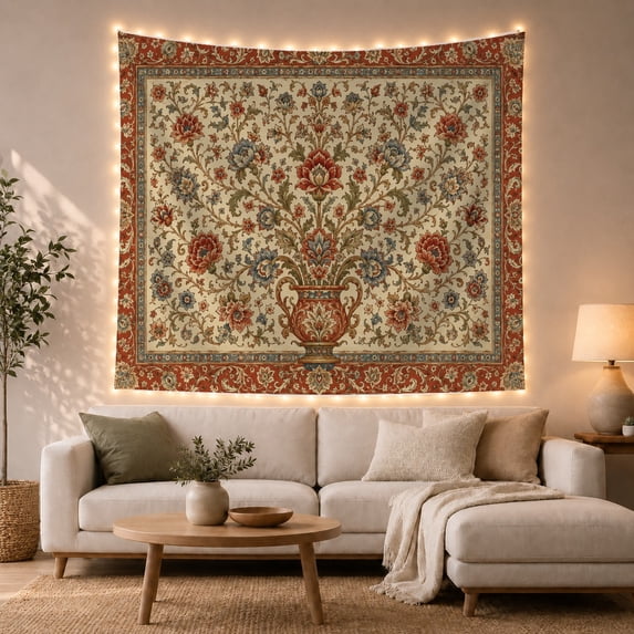 Floral Garden Classical with Foliate Arranged Symmetrically, Mystical Fantasy for Space Lovers, Wall Decor, Mother'S Day Gift, Tapestry Wall Hanging for Dorm and Living Room