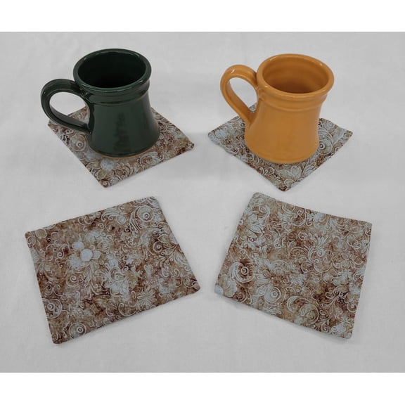 Floral Garden Cloth Coasters by Penny's Needful Things (Set of 4) Golden Brown