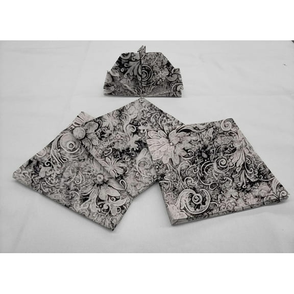 Floral Garden Cloth Napkins by Penny's Needful Things (Set of 4) (Silvery Gray)