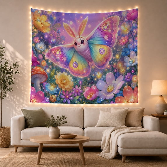 Floral Garden Creature with Appears Hybrid Between Fluffy, Mystical Fantasy for Space Lovers, Galaxy Room Decor, Valentine'S Day Gift, Tapestry Wall Hanging for Bedroom and Dorm