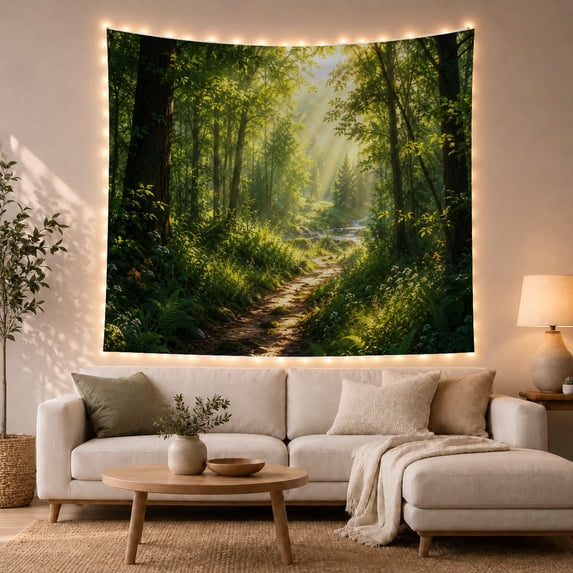 Floral Garden Dappled with Forest Winding Dirt Path, Mystical Fantasy for Space Lovers, Galaxy Room Decor, Mother'S Day Gift, Tapestry Wall Hanging for Bedroom and Dorm