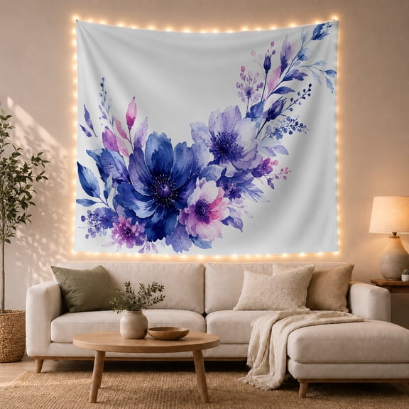 Floral Garden Diagonal with Arrangement Soft Anchored Anemone, Mystical Fantasy for Space Lovers, Galaxy Room Decor, Mother'S Day Gift, Tapestry Wall Hanging for Bedroom and Dorm